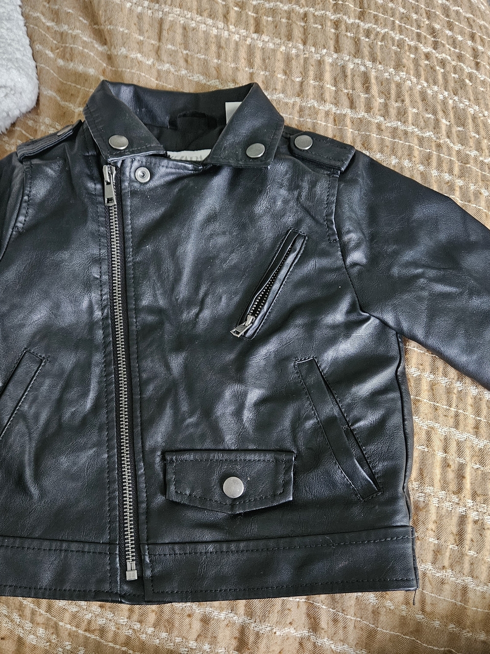 Zara Kids Black Faux Leather Biker Jacket